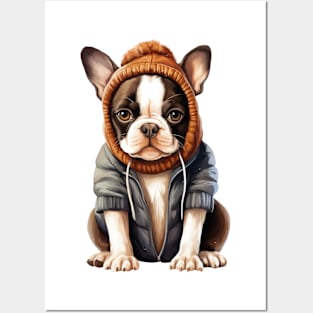 Winter Boston Terrier Dog Posters and Art